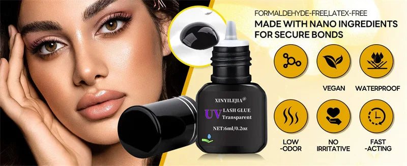 6ml UV Eyelash Extension Glue – Fast Drying, Strong Black Adhesive