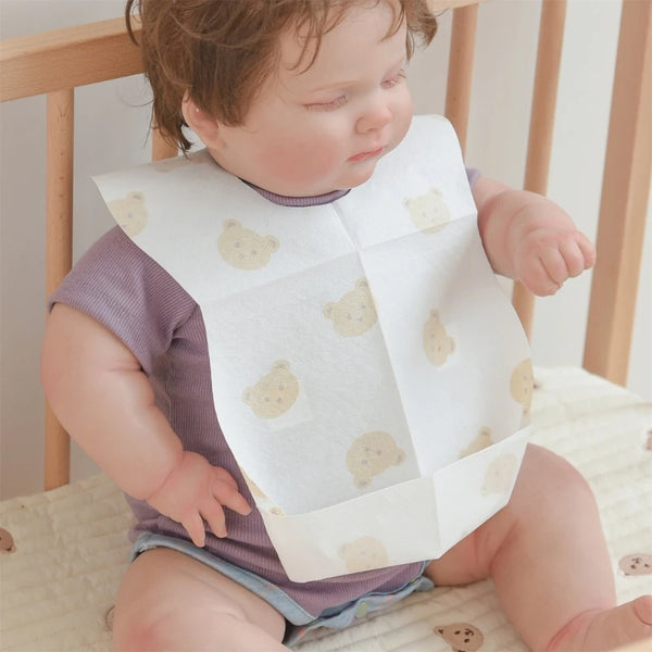 Disposable Baby Bibs – Cartoon Bear, Non-Woven Feeding Towel