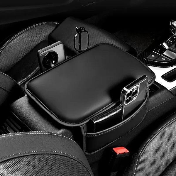 PU Leather Car Armrest Cushion with Side Pocket