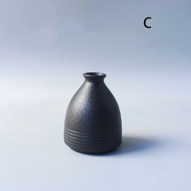 Small Black Ceramic Vase – Japanese Style Home Decor