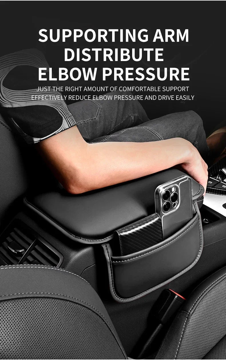 PU Leather Car Armrest Cushion with Side Pocket