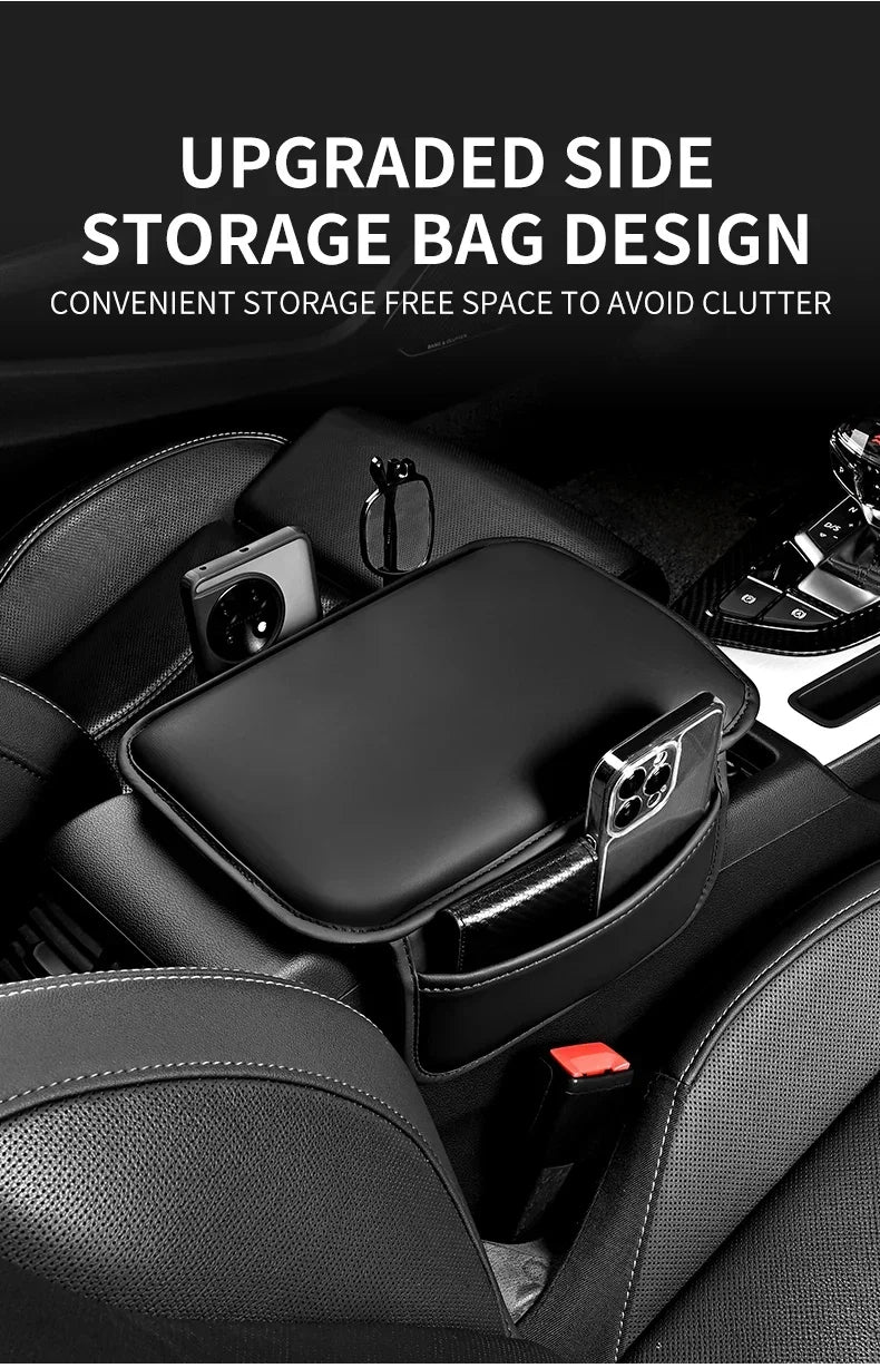 PU Leather Car Armrest Cushion with Side Pocket