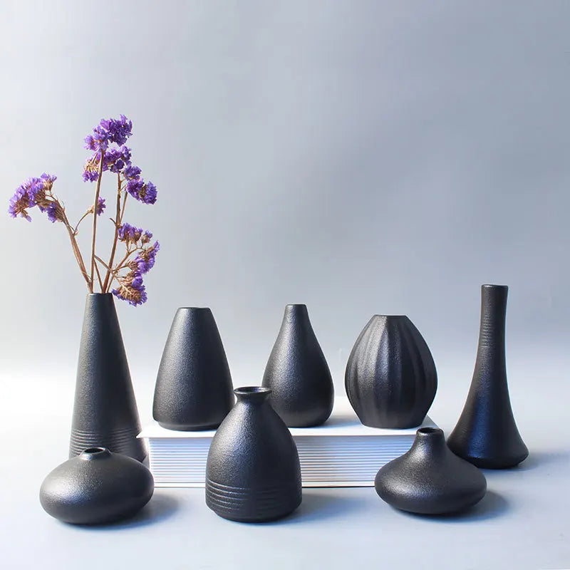 Small Black Ceramic Vase – Japanese Style Home Decor