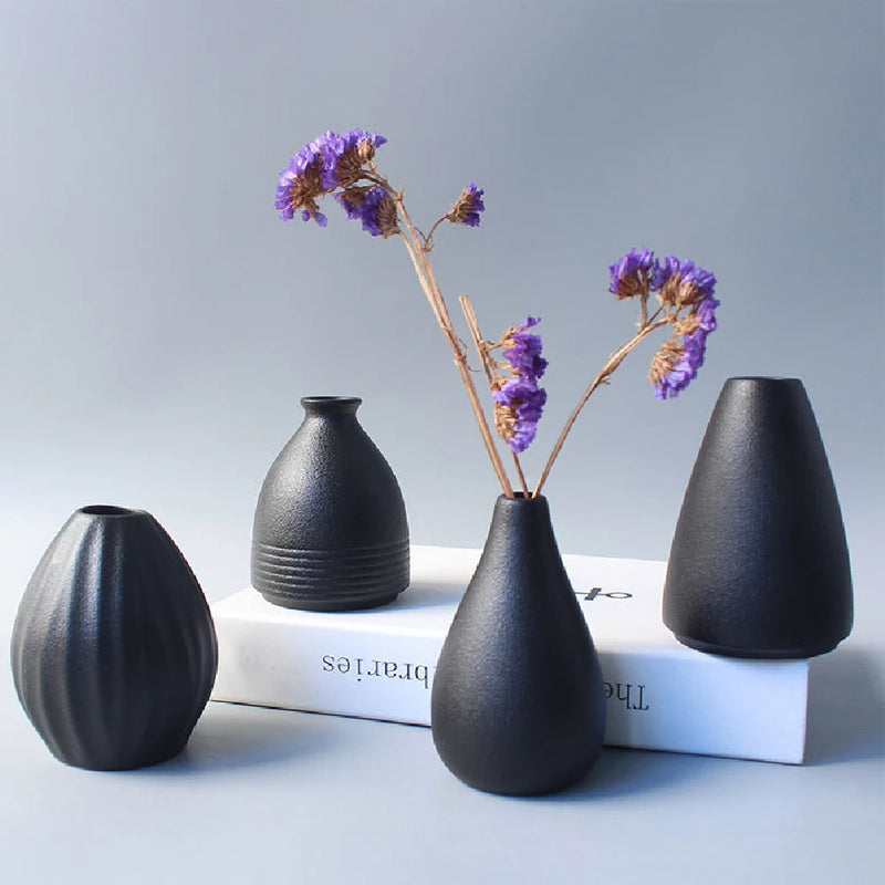 Small Black Ceramic Vase – Japanese Style Home Decor