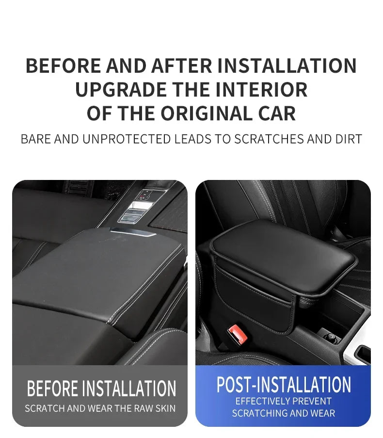 PU Leather Car Armrest Cushion with Side Pocket