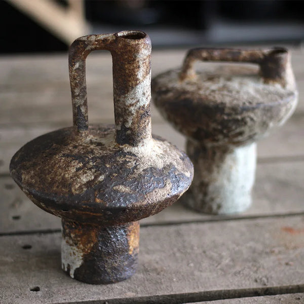 Wabi-Sabi Ceramic Vase – Handmade Vintage Pottery for Dried Flowers