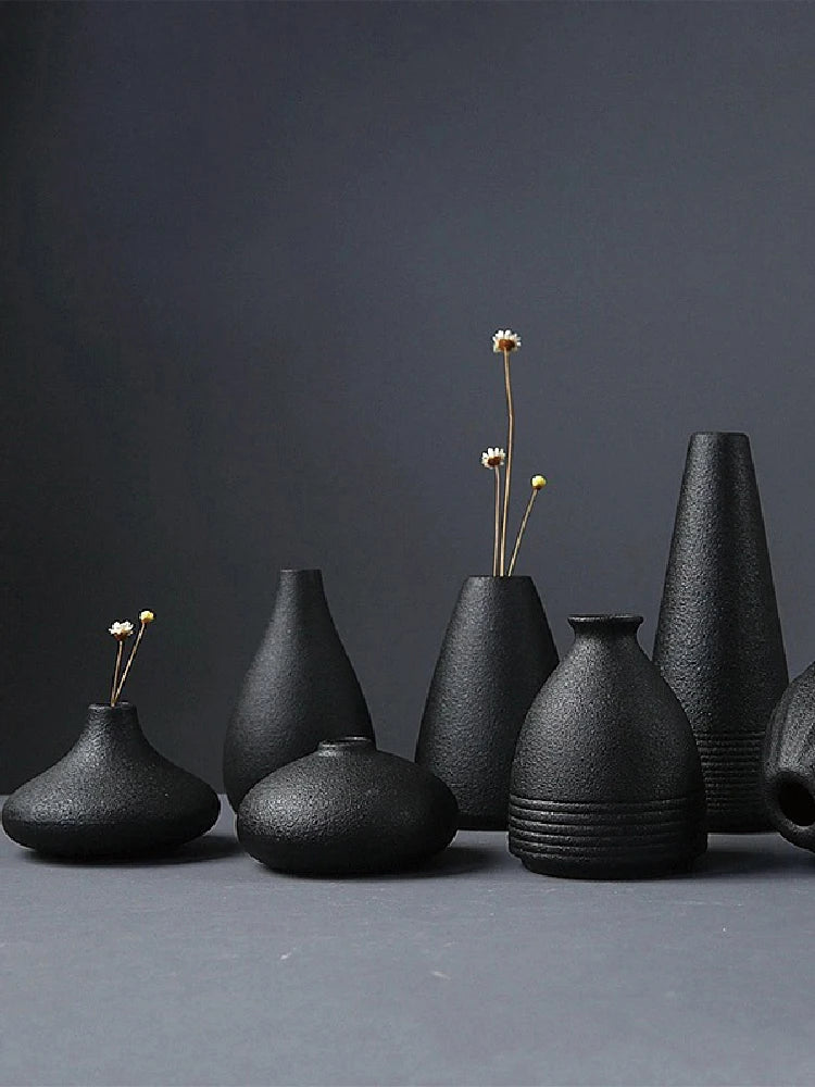 Small Black Ceramic Vase – Japanese Style Home Decor